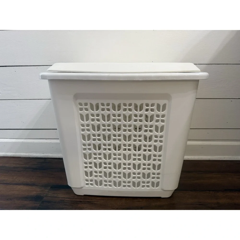 Vintage Laundry Hamper Basket‎ with Lid Tulip Floral Rubbermaid 2787